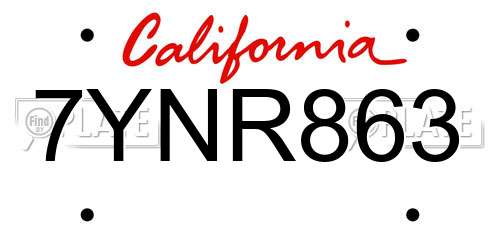 7YNR863 California License Plate