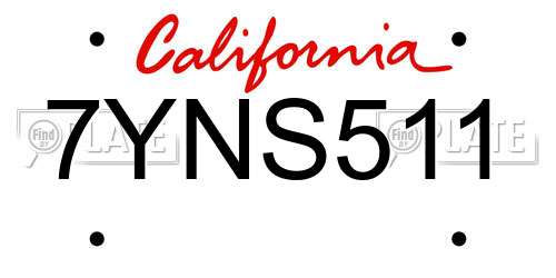 7YNS511 California License Plate