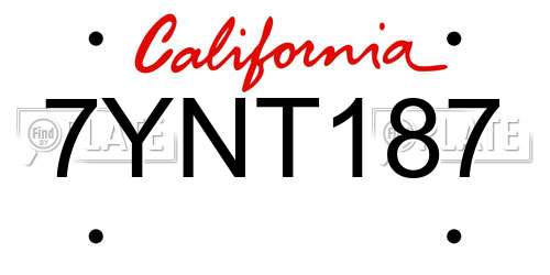 7YNT187 California License Plate