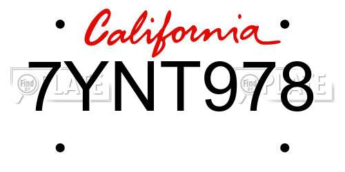7YNT978 California License Plate