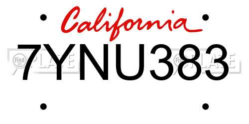 7YNU383 California License Plate