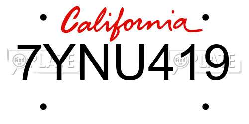7YNU419 California License Plate