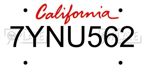 7YNU562 California License Plate
