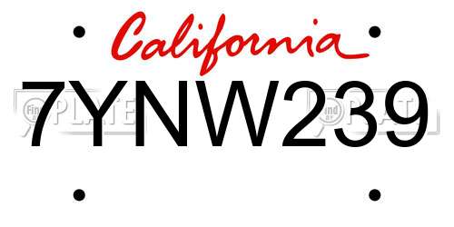 7YNW239 California License Plate