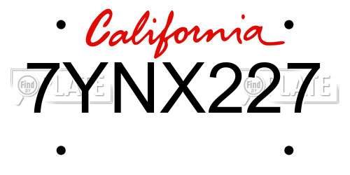 7YNX227 California License Plate