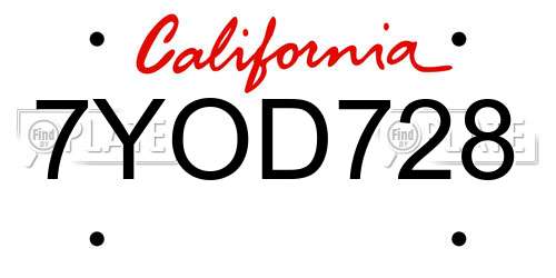 7YOD728 California License Plate
