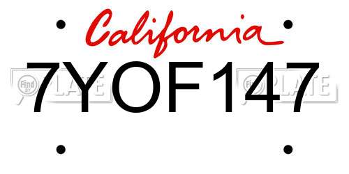 7YOF147 California License Plate