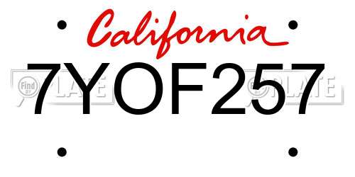 7YOF257 California License Plate