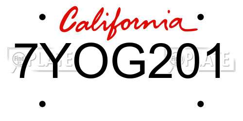 7YOG201 California License Plate
