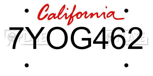7YOG462 California License Plate