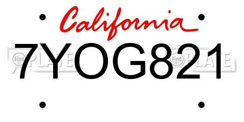 7YOG821 California License Plate