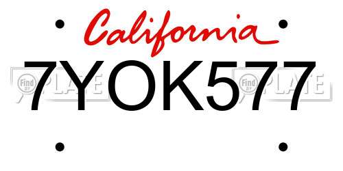7YOK577 California License Plate