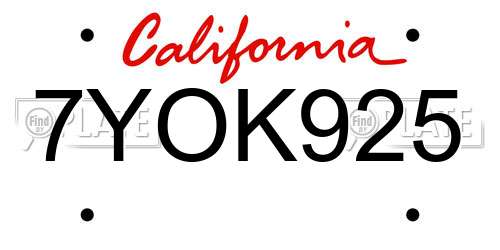 7YOK925 California License Plate