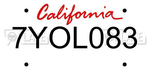 7YOL083 California License Plate