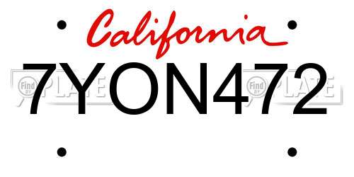 7YON472 California License Plate