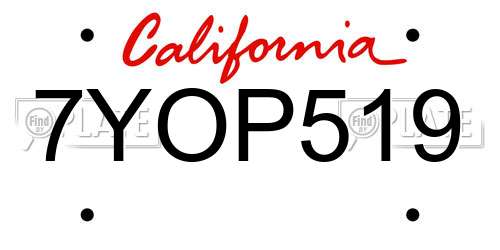 7YOP519 California License Plate