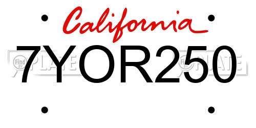 7YOR250 California License Plate