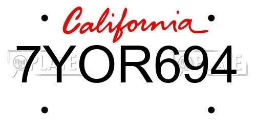 7YOR694 California License Plate
