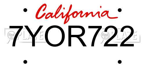 7YOR722 California License Plate
