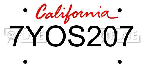 7YOS207 California License Plate