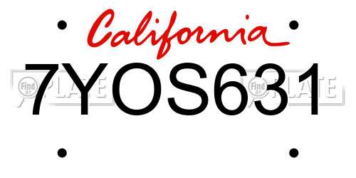 7YOS631 California License Plate