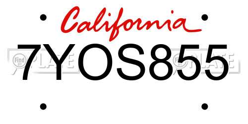 7YOS855 California License Plate
