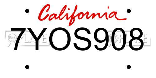 7YOS908 California License Plate