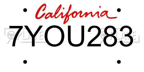 7YOU283 California License Plate
