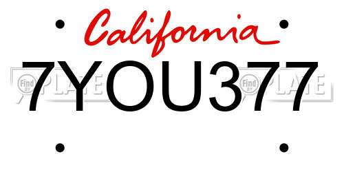 7YOU377 California License Plate