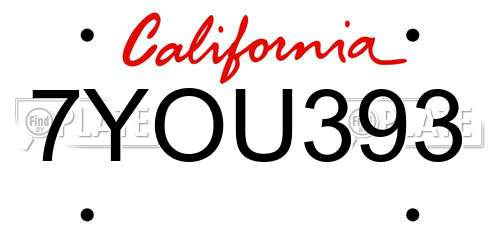 7YOU393 California License Plate