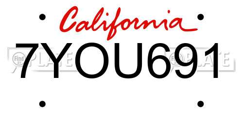 7YOU691 California License Plate
