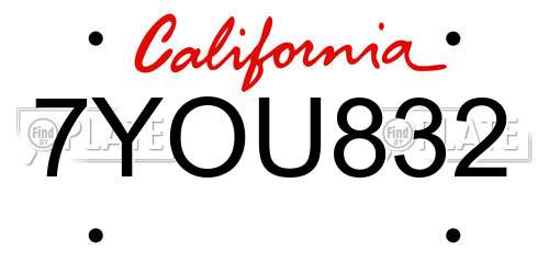 7YOU832 California License Plate