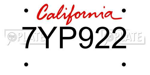 7YP922 California License Plate
