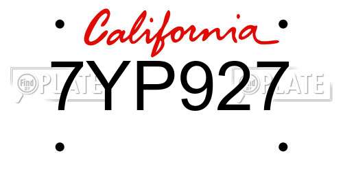 7YP927 California License Plate