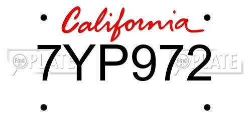 7YP972 California License Plate