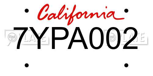 7YPA002 California License Plate