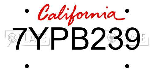 7YPB239 California License Plate