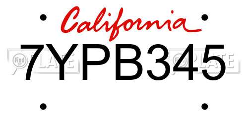 7YPB345 California License Plate