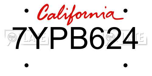 7YPB624 California License Plate