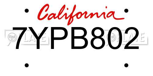 7YPB802 California License Plate