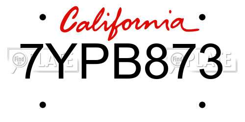 7YPB873 California License Plate