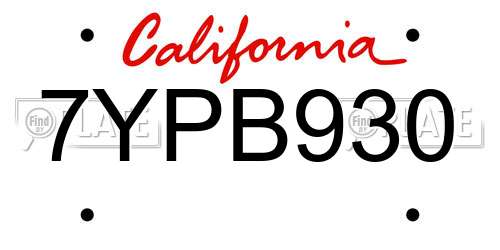 7YPB930 California License Plate