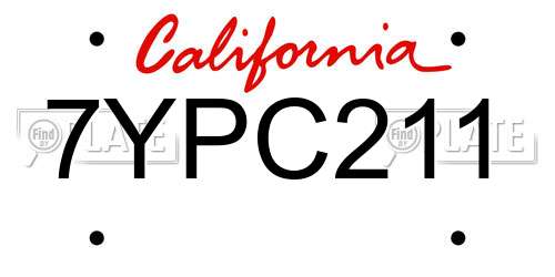 7YPC211 California License Plate