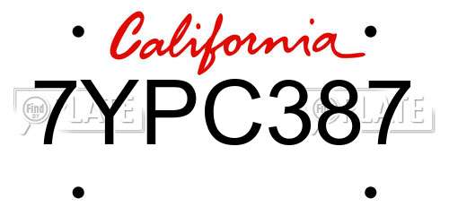7YPC387 California License Plate