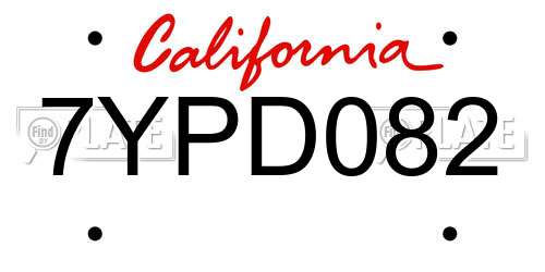 7YPD082 California License Plate