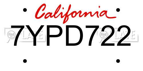 7YPD722 California License Plate