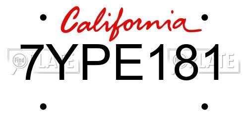 7YPE181 California License Plate