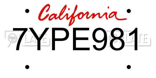 7YPE981 California License Plate