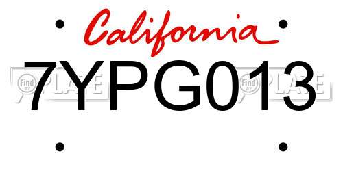 7YPG013 California License Plate