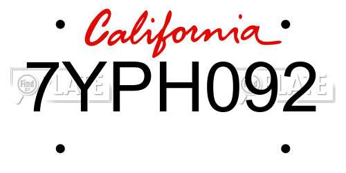 7YPH092 California License Plate